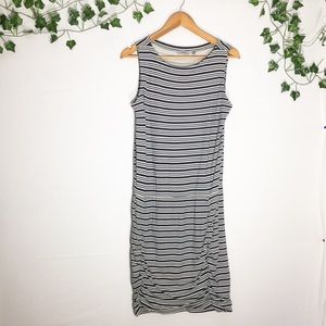 (2/$25) Athleta Tulip Navy Striped Ruched Dress